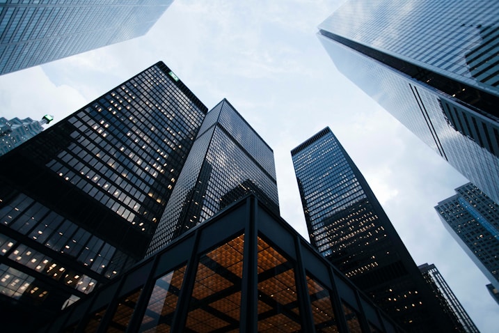 City skyline viewed from below